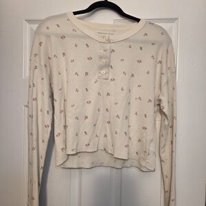 American Eagle Outfitters Cream Floral Button-Down Top